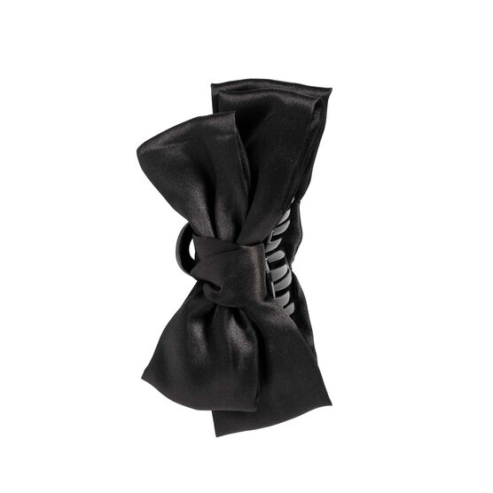 Large black satin bow claw clip